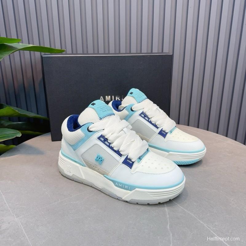 2024 Unisex Amiri White Light Blue Leather Mesh Sneakers MJ00360