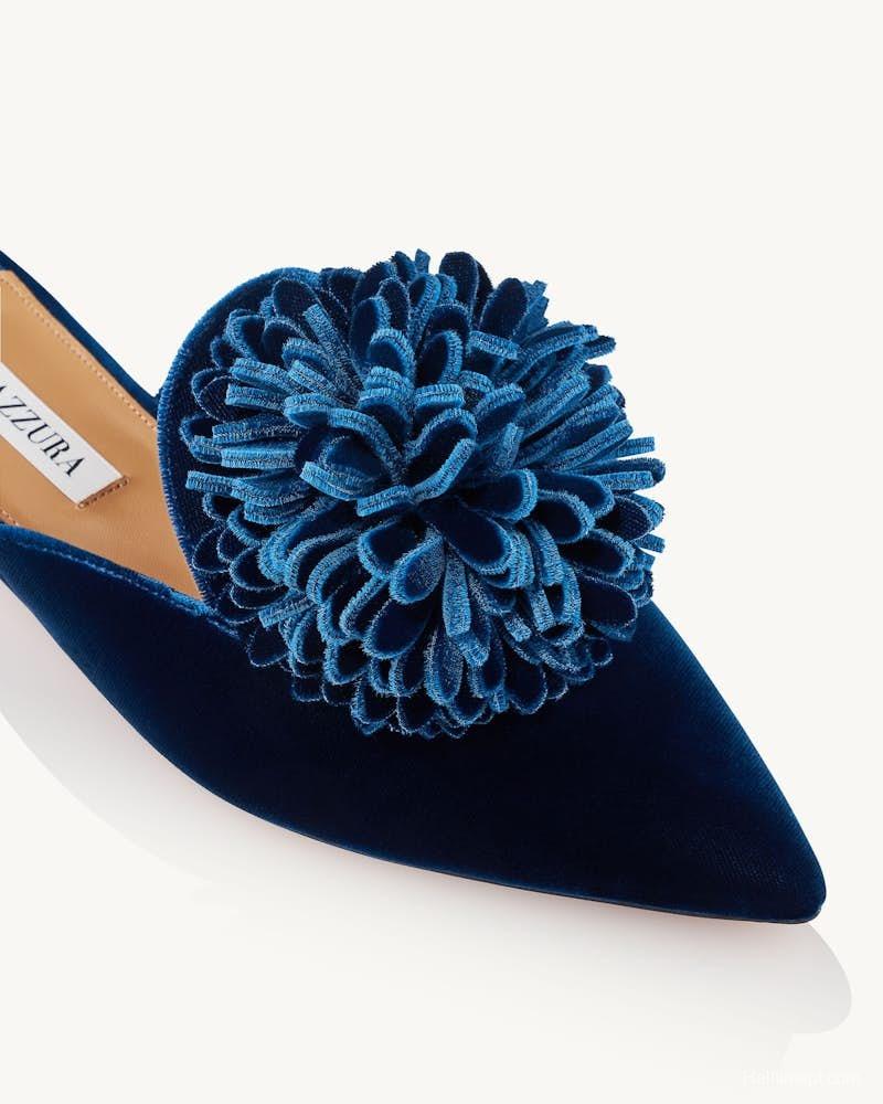 2025 Women Aquazzura Blue Velvet Slippers