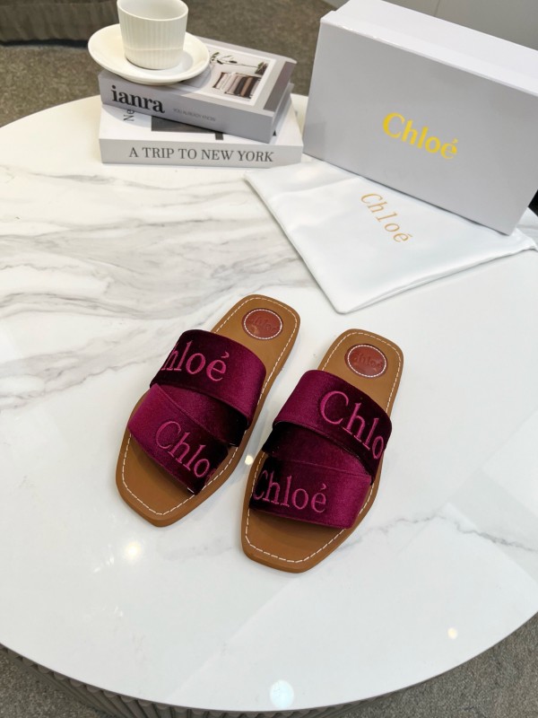 2025 Women Chloé Purple Velvet Slippers LY00200