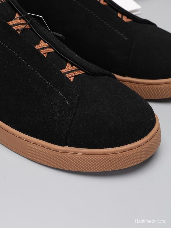 2024 Men Ermenegildo Zegna Black Brown Suede Leather Sneakers MJ00240