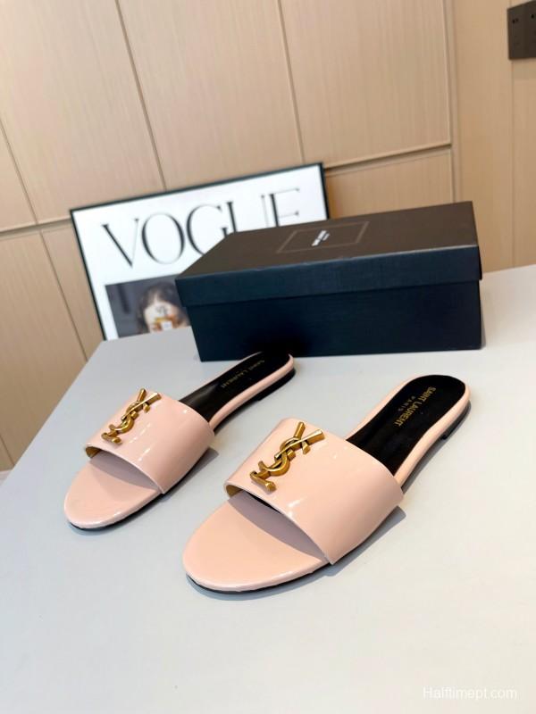 2025 Women Yves Saint Laurent Pink Leather Slippers LY00180