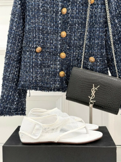 2025 Women ALAIA White Mesh Slippers