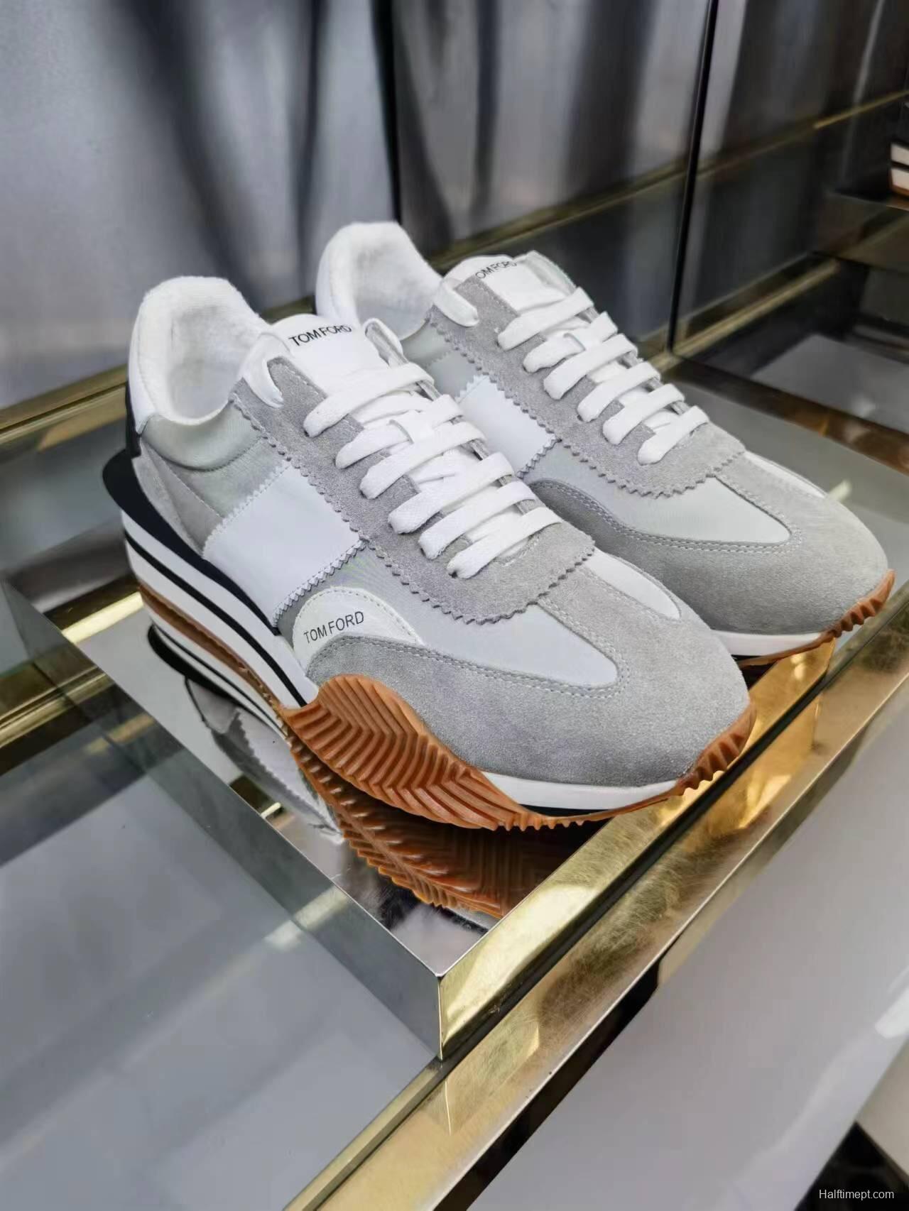 2025 Unisex TOM FORD White Grey Suede Leather Sneakers LY00360(F)/LY00370(M)