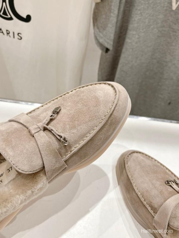 2024 Women LP Beige Suede Loafers Shearling MJ00300