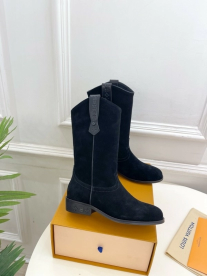 2024 Women Louis Vuitton Black Suede Boots MJ00440