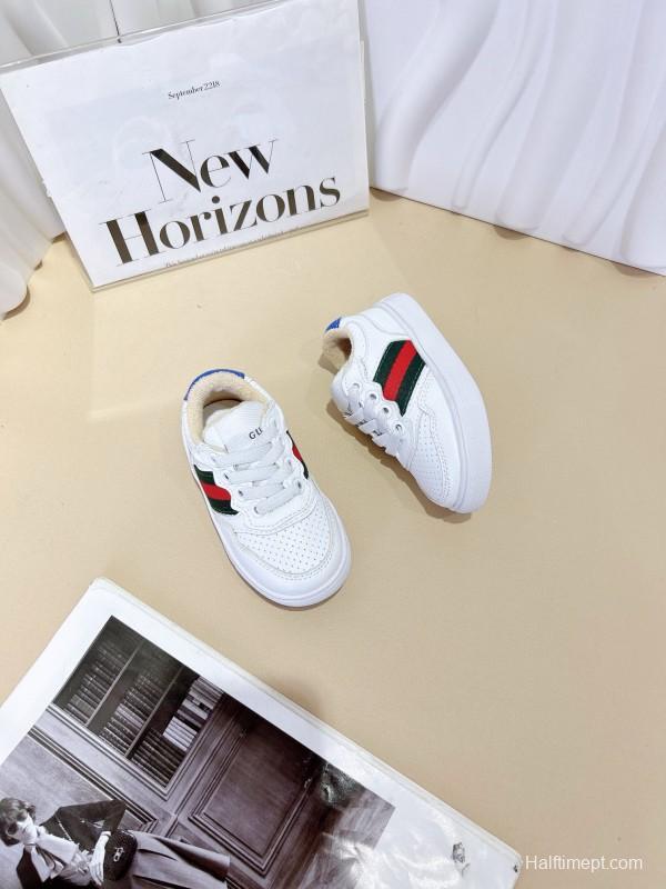 2024 Kids GUCCI White Green Red Leather Sneakers