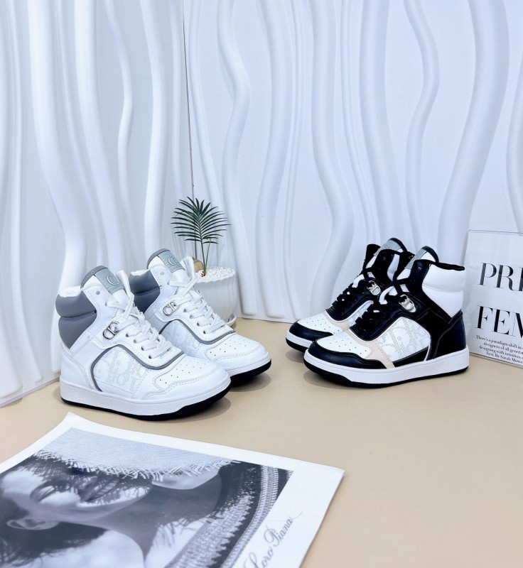 2024 Kids Dior White Grey Black Leather Canvas Sneakers