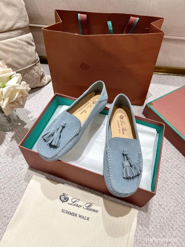 2025 Women Le Parmentier Blue Suede Loafers Tassel LY00291