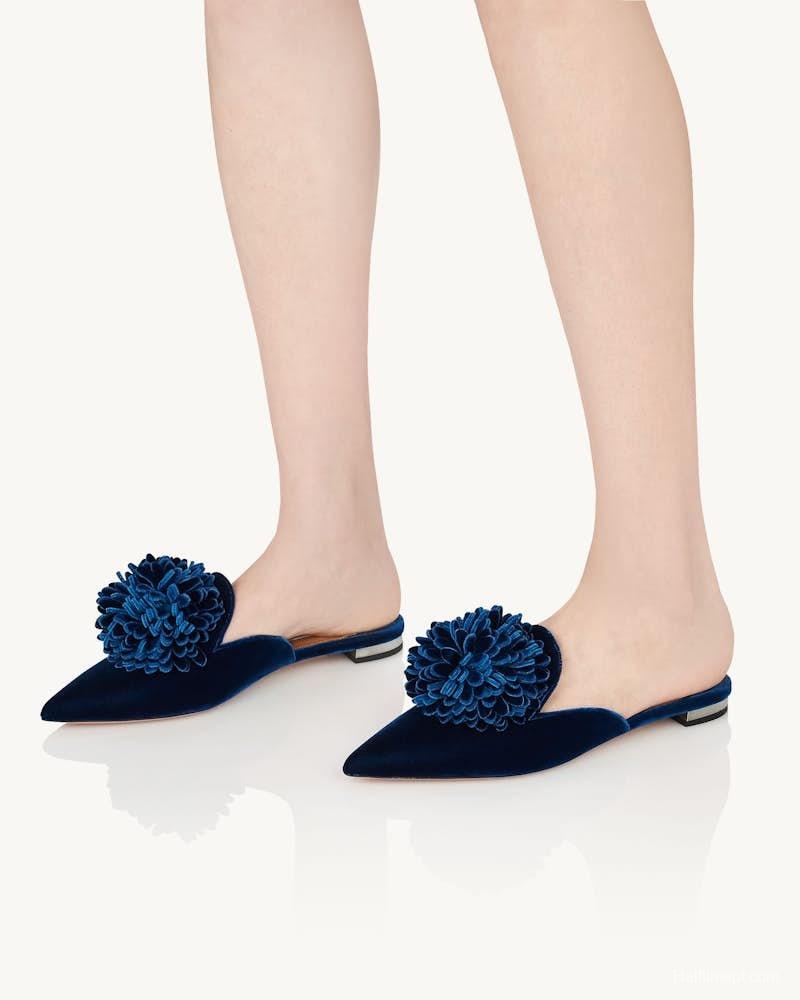 2025 Women Aquazzura Blue Velvet Slippers