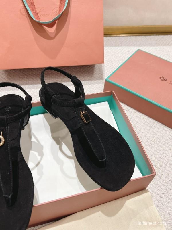 2025 Women Le Parmentier Black Suede Sandals