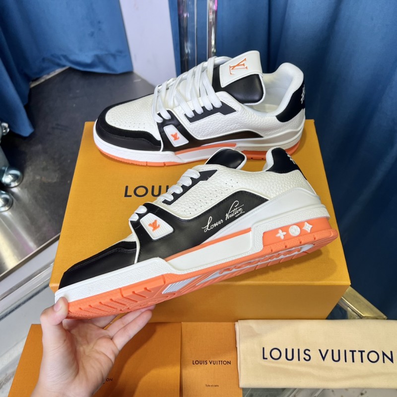 2025 Unisex Louis Vuitton White Black Leather Sneakers