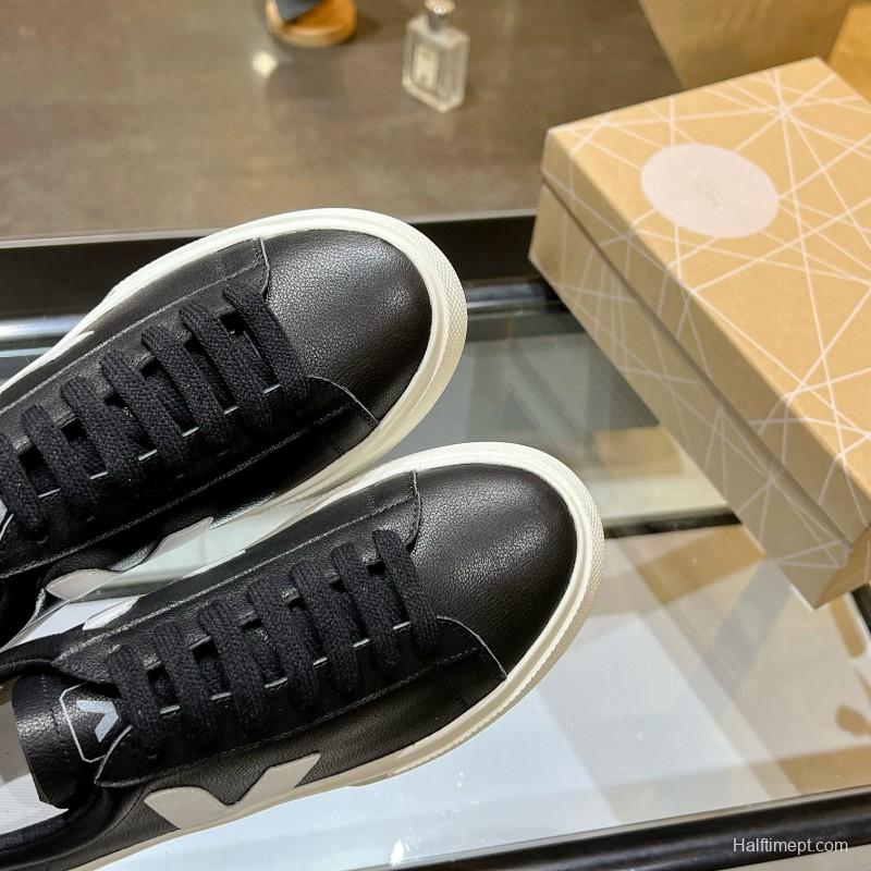 2025 Unisex VEJA Black White Leather Sneakers