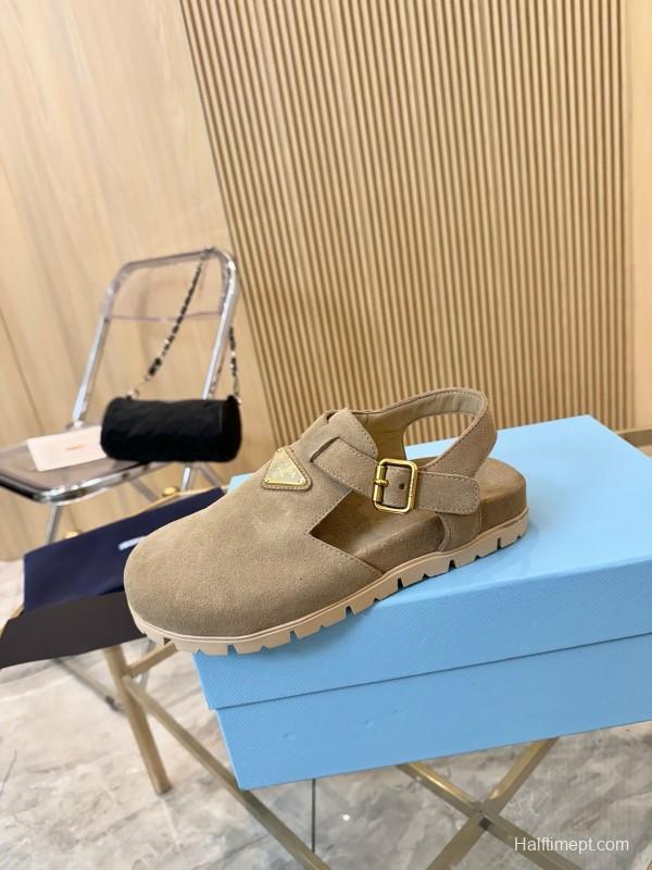 2025 Women Prada Beige Suede Sandals