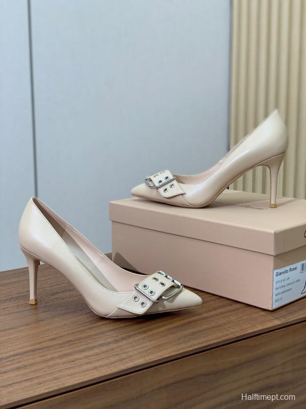 2025 Women Gianvito Rossi Cream Leather Pumps Buckle KFY00300