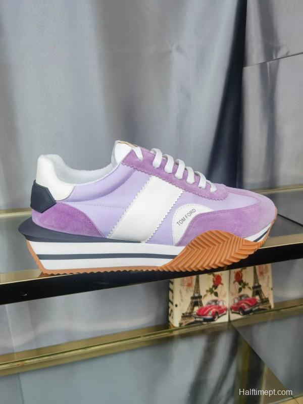 2025 Unisex TOM FORD Purple White Suede Leather Sneakers LY00360(F)/LY00370(M)