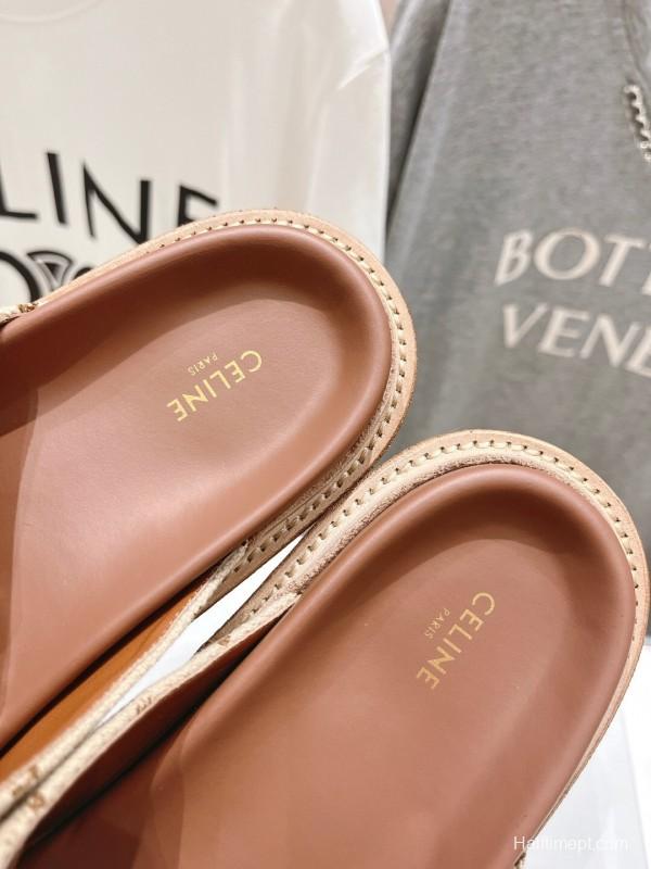 2025 Women Celine Beige Canvas Vintage Style Double Buckle Sandals Handcrafted Unisex LY00360(F)