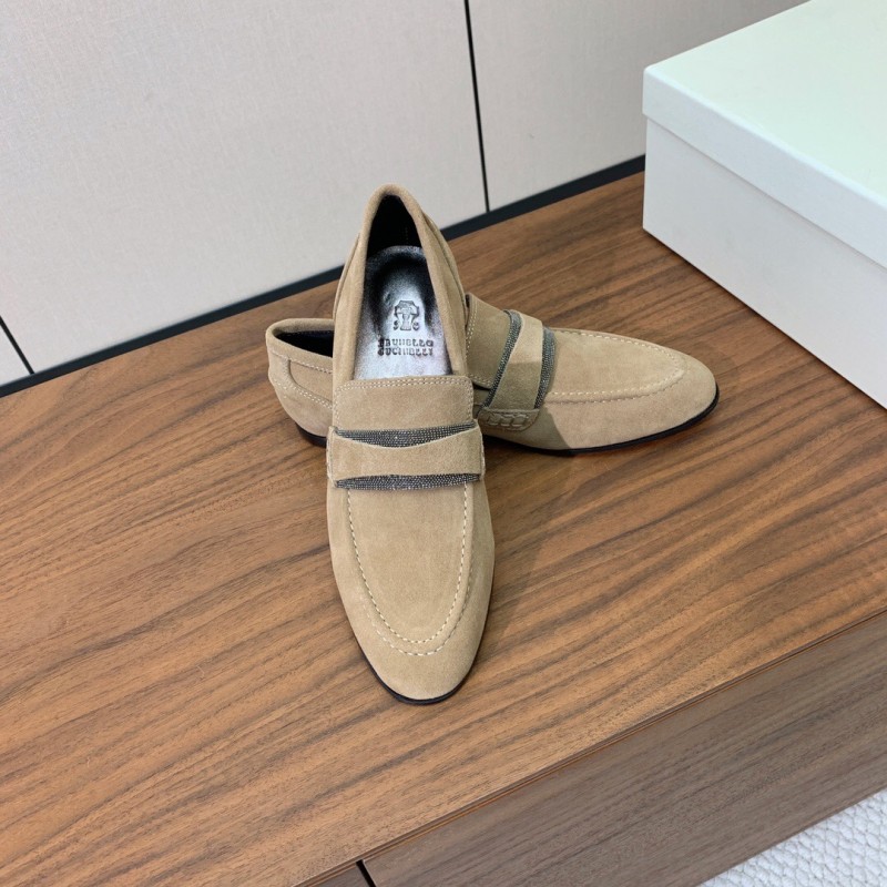 2025 Men Brunello Cucinelli Beige Suede Loafers Handmade Craftsmanship KFY00300(M)