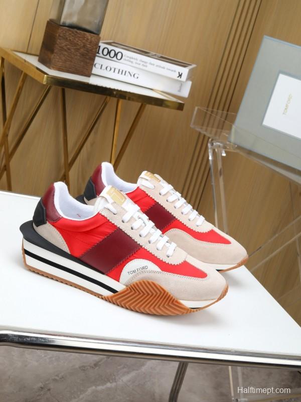 2025 Unisex TOM FORD Red Burgundy White Suede Leather Sneakers LY00360(F)/LY00370(M)