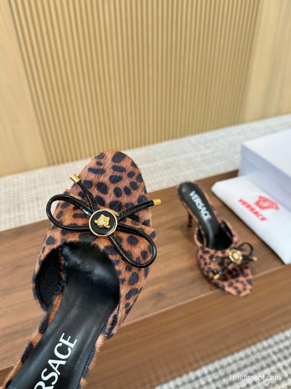 2025 Women VERSACE Leopard Print Calf Hair Heels LY00210