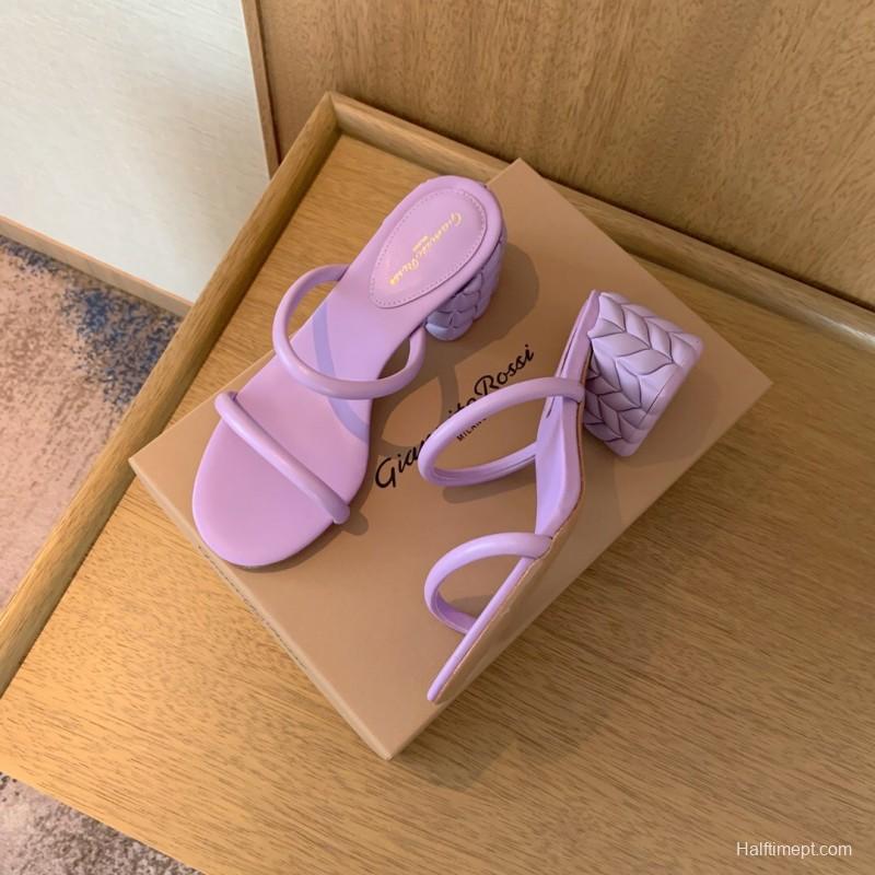 2025 Women Gianvito Rossi Purple Leather Slippers