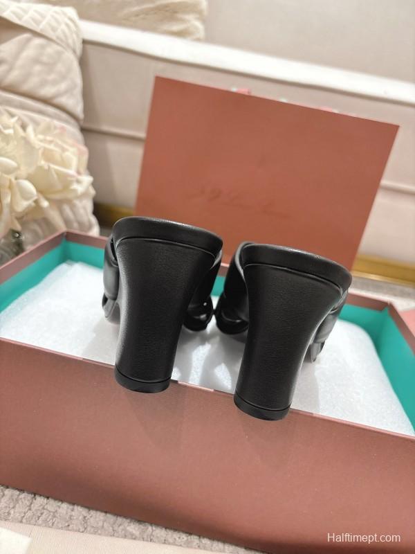 2025 Women Le Parmentier Black Leather Slippers LY00300