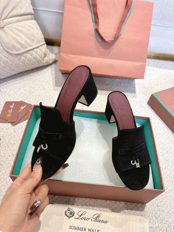 2025 Women LP Black Suede Sandals LY00290