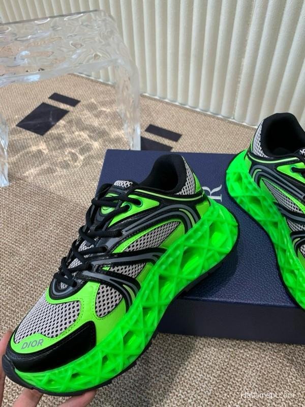 2024 Unisex Dior Green Black Leather Mesh Sneakers MJ00400