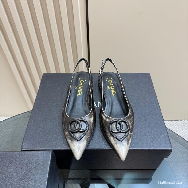 2025 Women Chanel Black Silver Satin Sandals KFY00290