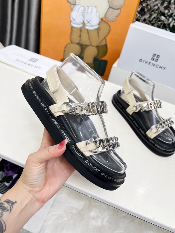 2025 Women Givenchy White Leather Sandals Chain Detail LY00260