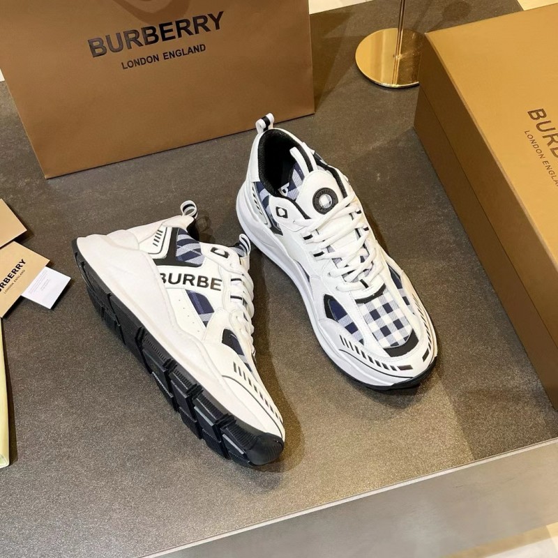 2025 Unisex Burberry White Blue Suede Leather Sneakers Vintage Check MJ00380