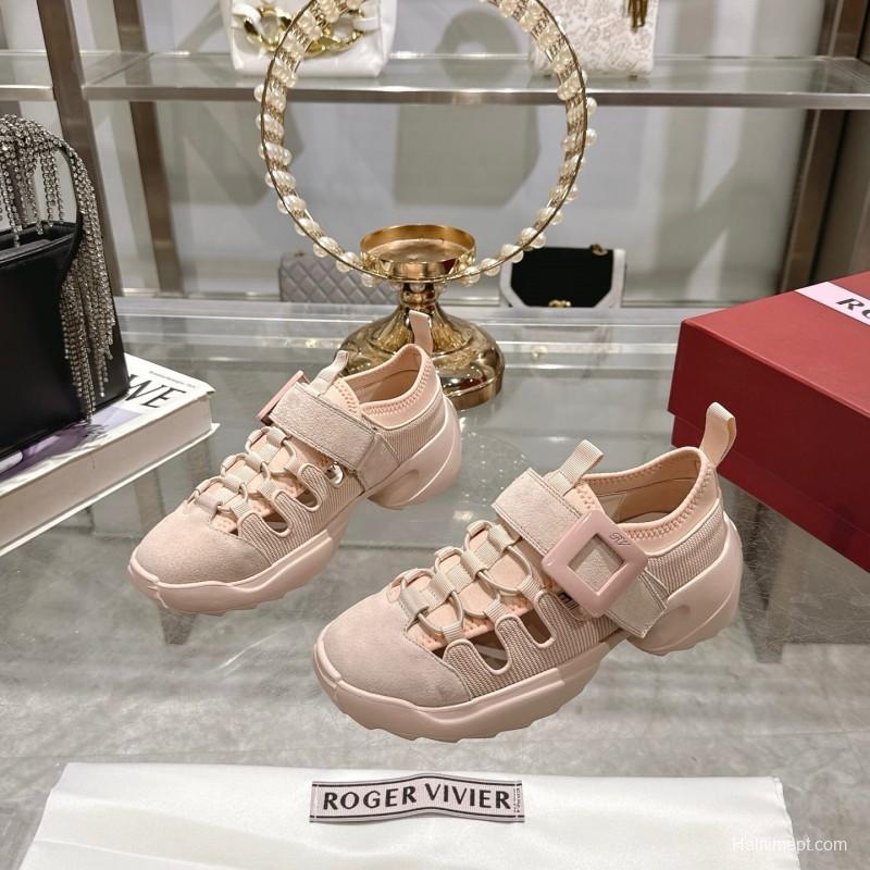 2025 Women RV Pink Knit Suede Sneakers LY00400