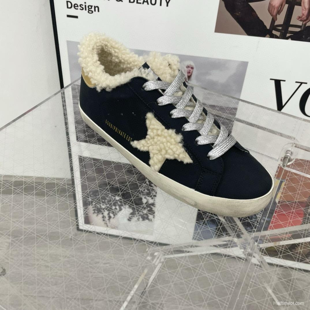 2025 Women GGDB Black Cream Shearling Leather Sneakers