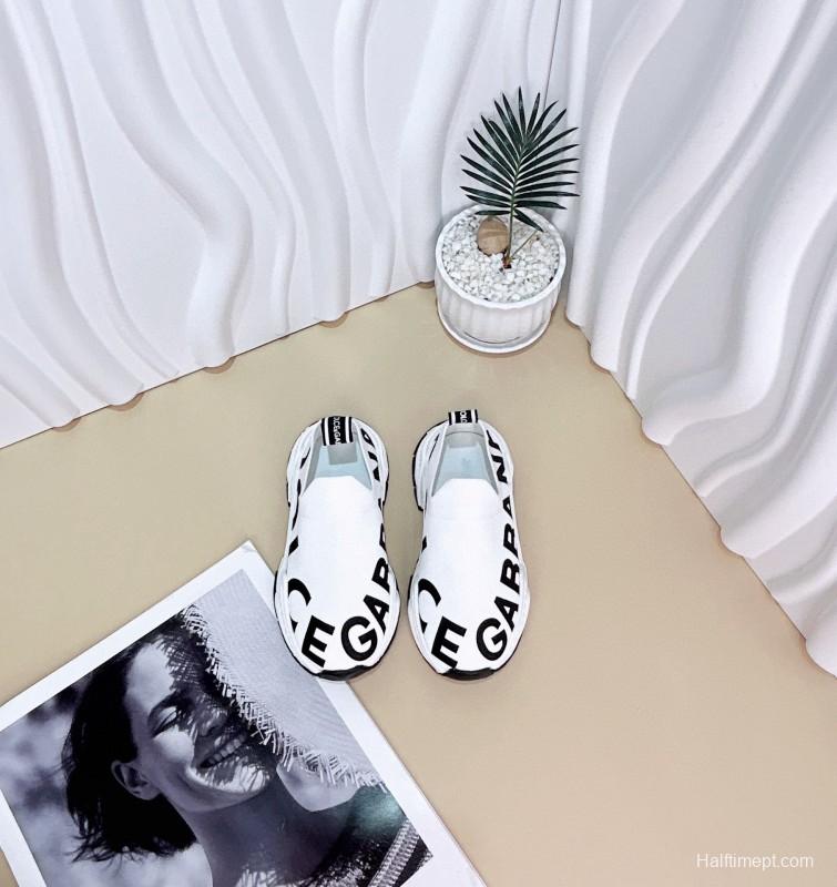 2024 Kids Dolce & Gabbana Pink Black White Fabric Slip-On