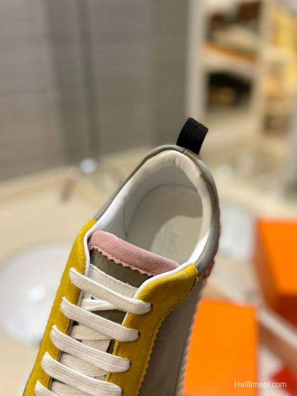 2024 Unisex Hermès Yellow Grey White Imported Silk Lambskin Imported Rain Velvet Casual Sneakers MJ00320