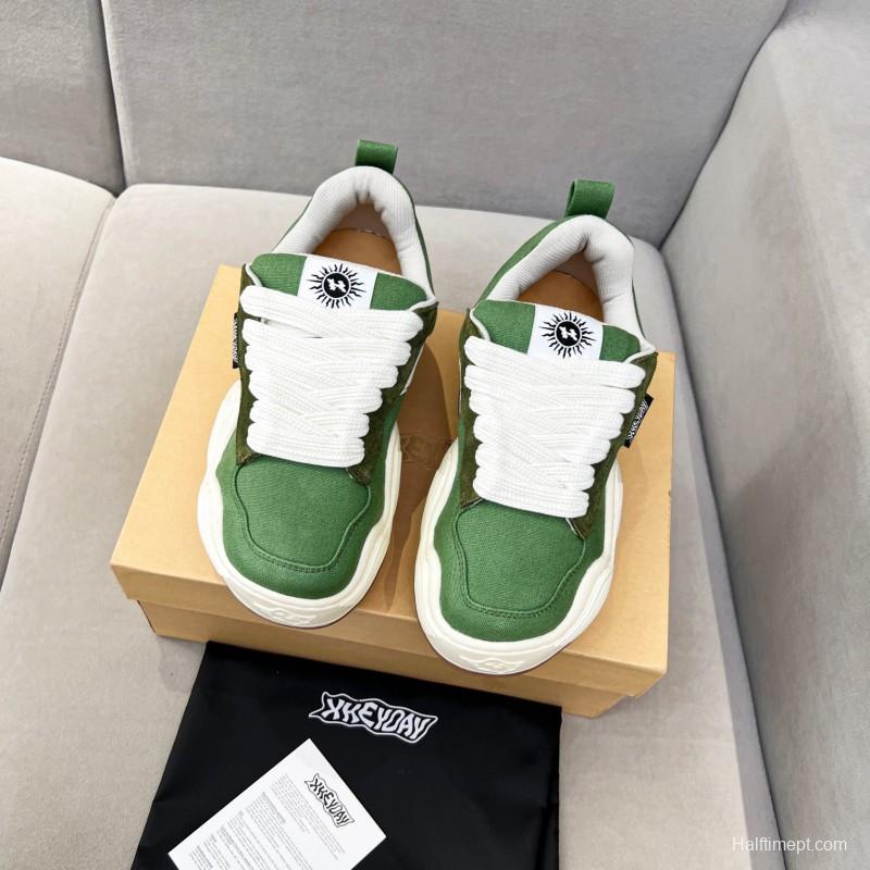 2025 Unisex HEYDAY Green White Canvas Leather Wave Sneakers KFY00260
