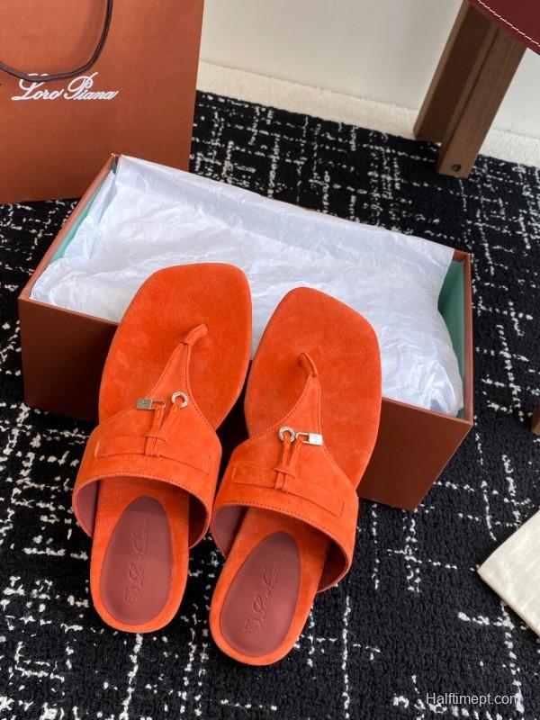 2025 Women Le Parmentier Orange Suede Slippers KFY00280