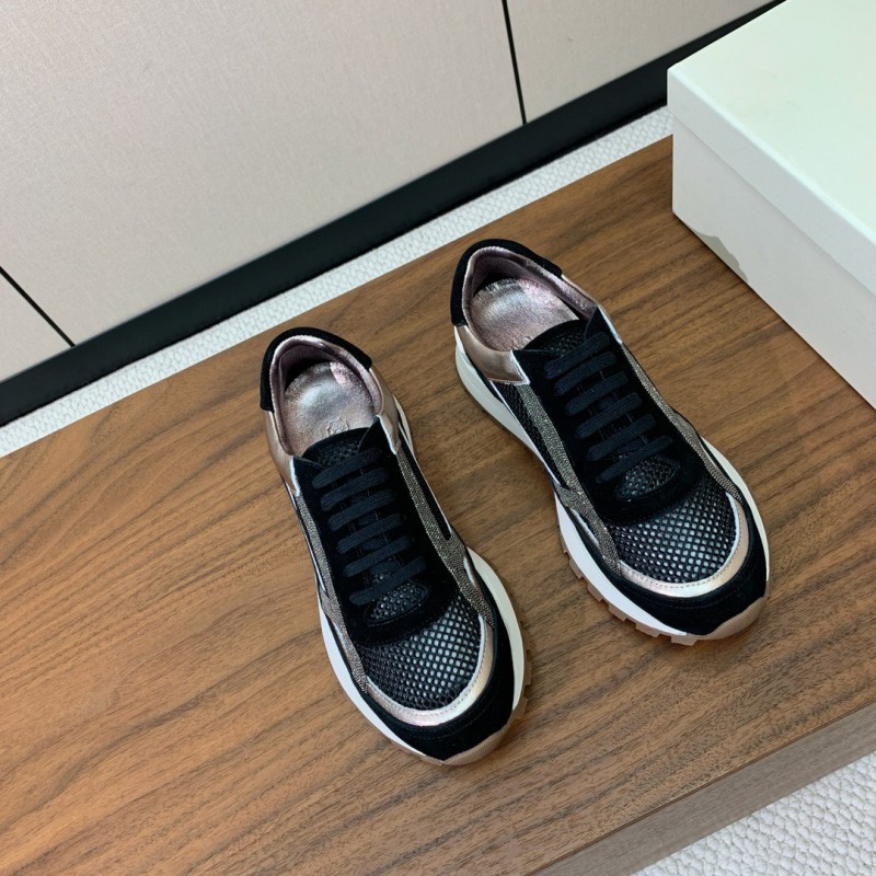 2025 Women Brunello Cucinelli Black Rose Gold Mesh Suede Leather Sneaker