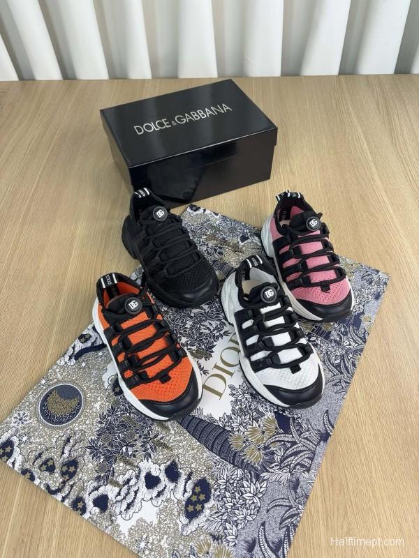2024 Kids Dolce & Gabbana Black Orange White Pink Fabric Sneakers