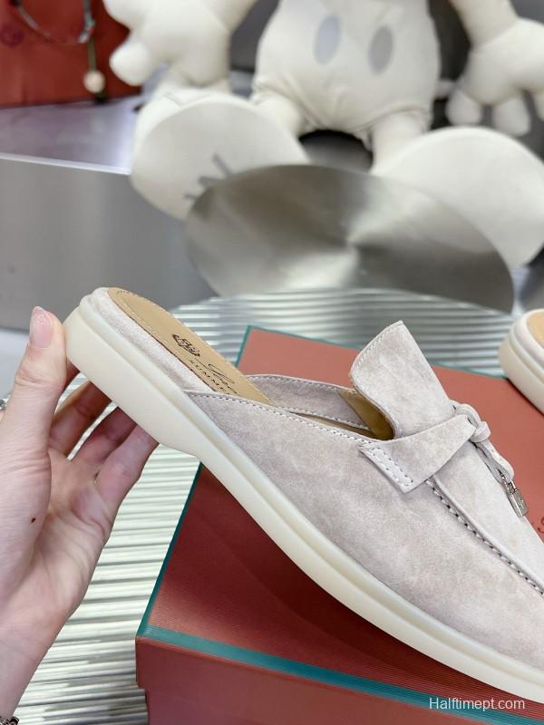 2024 Slippers Loro Piana Light Gray Suede Loafers MJ00270