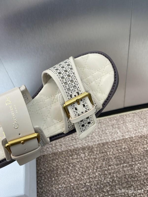 2025 Women Dior Beige Calfskin Leather Slippers KFY00300