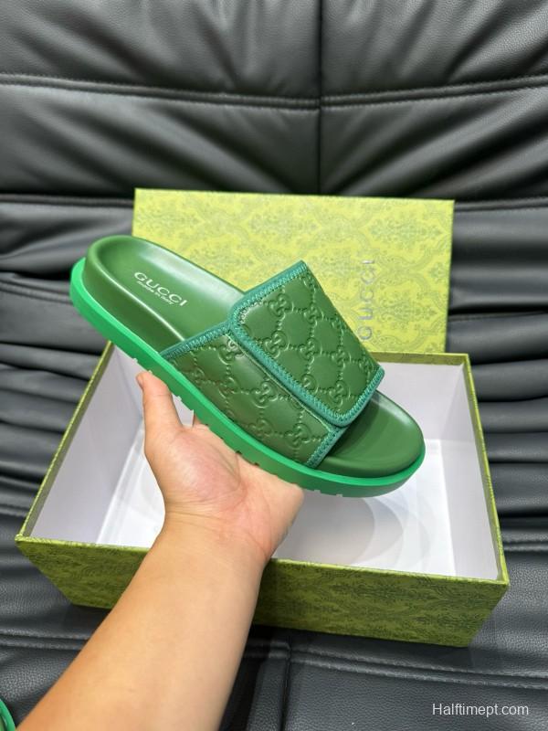 2024 Slippers Gucci Green Leather Slippers MJ00200