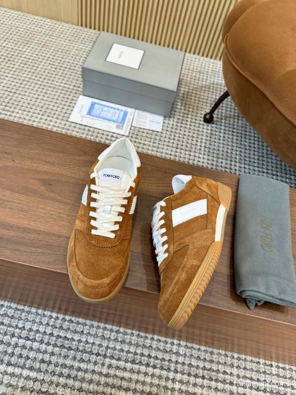 2025 Men TOM FORD Brown White Suede Leather Casual Shoes LY00360