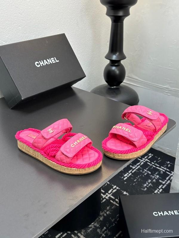2025 Slippers Chanel Pink Quilted Fabric Espadrille LY00250