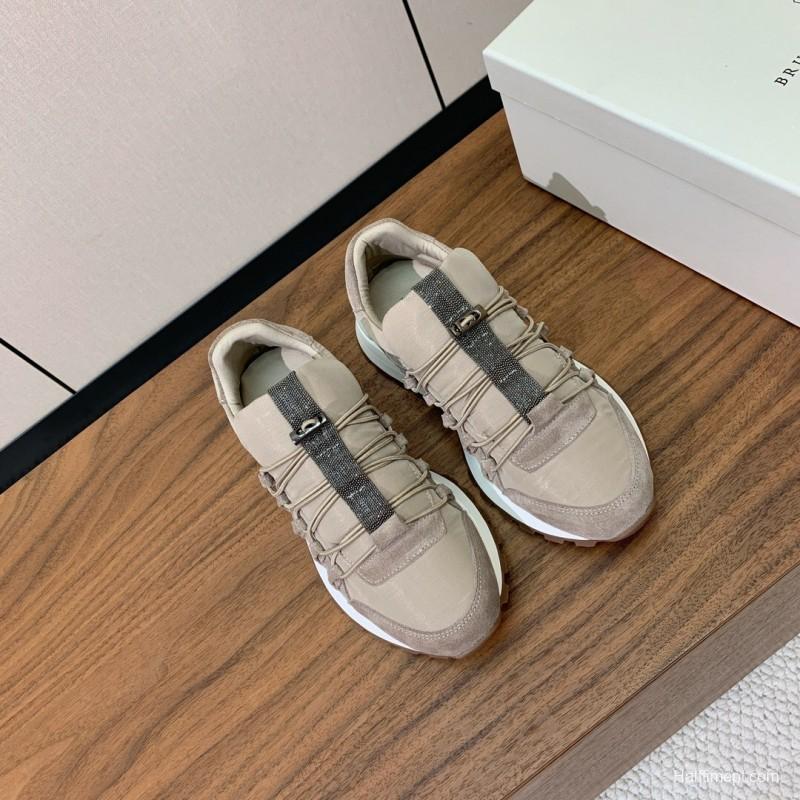 2025 Unisex Brunello Cucinelli Beige Suede Nubuck Leather Sneakers LY