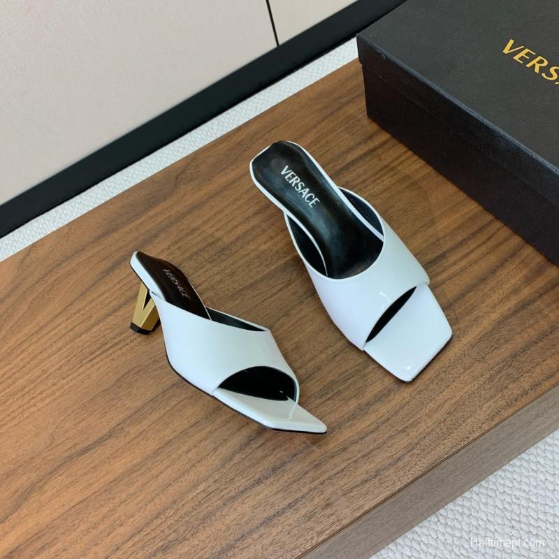 2025 Women VERSACE White Patent Leather Slippers KFY00280