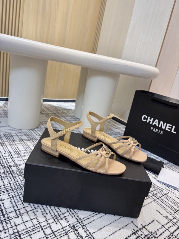 2025 Women Chanel Beige Leather Sandals LY00270