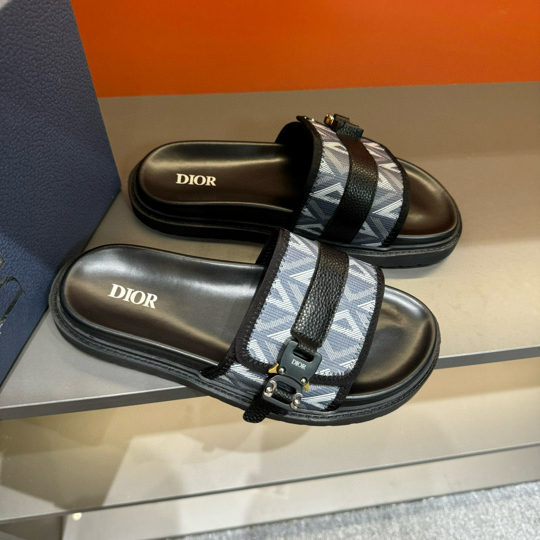2024 Slippers Dior Blue Black Leather Slippers