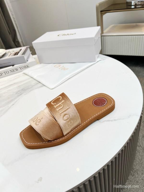 2025 Women Chloé Brown Leather Slippers LY00200