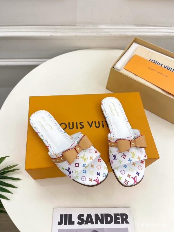 2025 Slippers Louis Vuitton Multicolor Leather Bow MJ00290