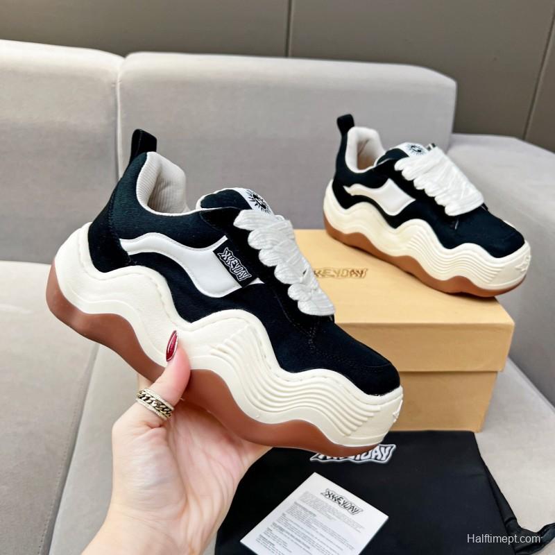 2025 Unisex HEYDAY Black White Canvas Suede Wave Pattern Sneakers KFY00260
